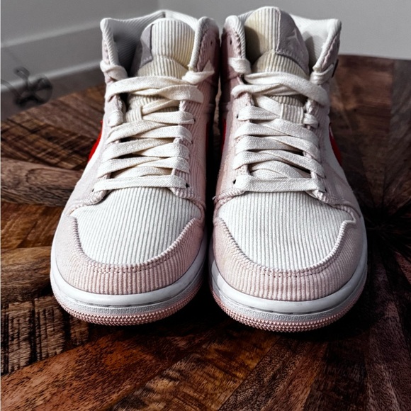 NIKE Air Jordan Mid 1 Women's Corduroy Sneakers - White and Orange - Picture 10 of 15